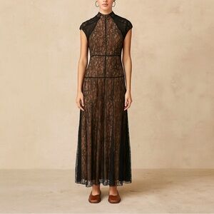 SHAKUHACHI Nude Illusion Lace Maxi Dress